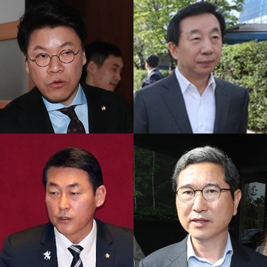 ▲ 홍준표 자유한국당 대선 후보 지지를 선언한 장제원, 김성태, 김학용, 황영철 바른정당 의원(왼쪽 위부터 시계방향, 사진=연합뉴스)