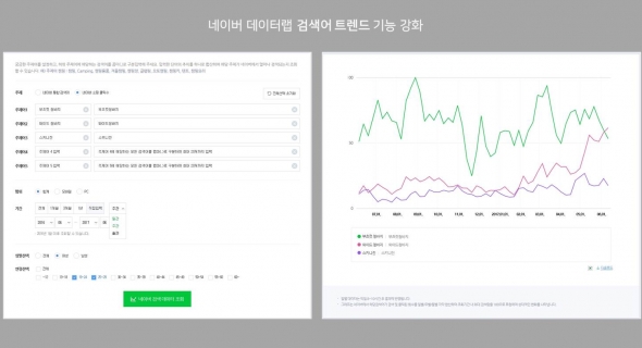 ▲ 네이버 데이터랩 검색어 트렌드 기능 이용 예시. 네이버 제공