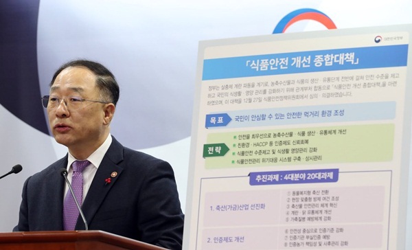 ▲ 식품안전개선 종합대책을 발표하는 홍남기 국무조정실장