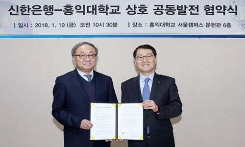 ▲ 위성호 신한은행장(오른쪽)과 김영환 홍익대학교 총장