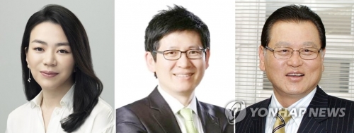 왼쪽부터 조현아 전 대한항공 부사장, 강성부 KCGI 대표, 권홍사 반도건설 회장.