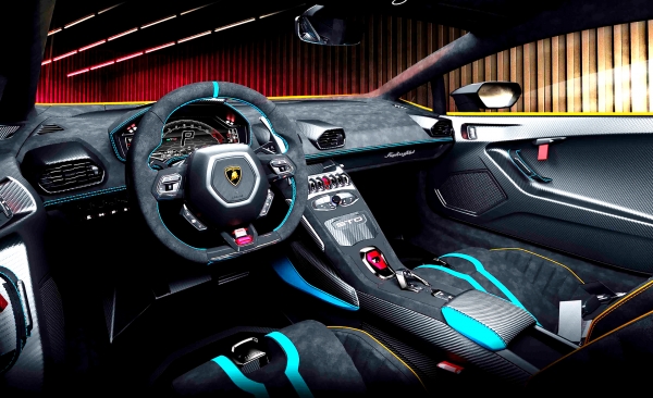 오토모빌리 람보르기니(Automobili Lamborghini)이 세계 최초 공개한 슈퍼 스포츠카 '우라칸 STO(Huracán STO)' 실내. 사진=오토모빌 람보르기니