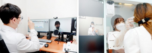환자는 스마트부스, 의사는 개인 공간에서 비대면 원격 화상진료 모습