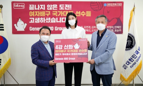 윤홍근 회장(왼쪽)과 김연경 선수,