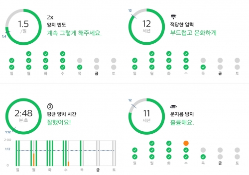 축적된 양치 데이터 화면