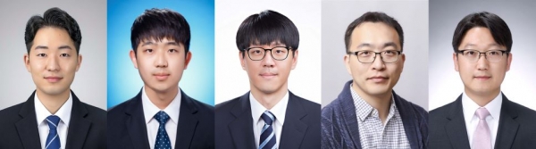 (왼쪽부터) 조대현 석사과정 졸업생, 조경국 석박사통합과정생, 충남대학교 홍기현 교수, 인하대학교 김명웅 교수, 이근형 교수.