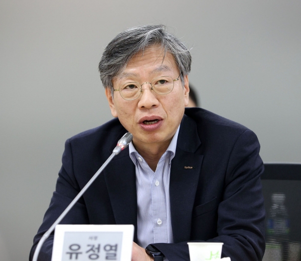 유정열 KOTRA(코트라) 사장이 간담회에서 발언하고 있다.