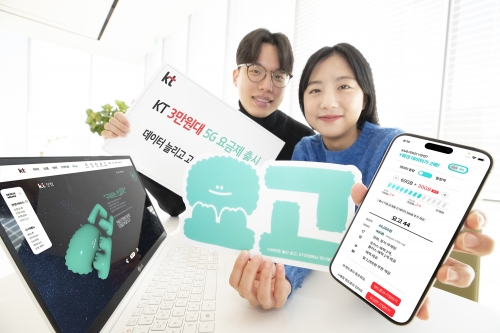 KT 모델들이 5G 3만원대 요금제 출시를 소개하고 있는 모습.