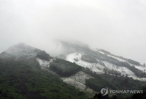 16일 강원 태백시 혈동에서 바라본 태백산 인근 장산에 눈이 내려 쌓여 있다. 독자 제공
