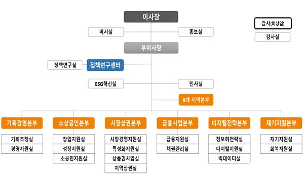 소상공인시장진흥공단(이사장 박성효, 소진공)은 정부정책 이행 및 소상공인·전통시장 현장지원을 강화하기 위해 지난 7월 4일 조직 정비를 완료하고 이에 따른 보직자 인사발령을 7월 24일자로 단행한다.
