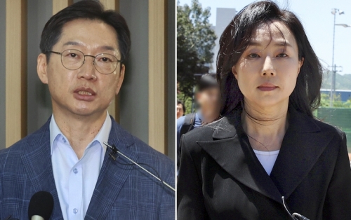 김경수 전 경상남도지사(왼쪽)과 조윤선 전 문화체육관광부 장관[사진=연합뉴스]