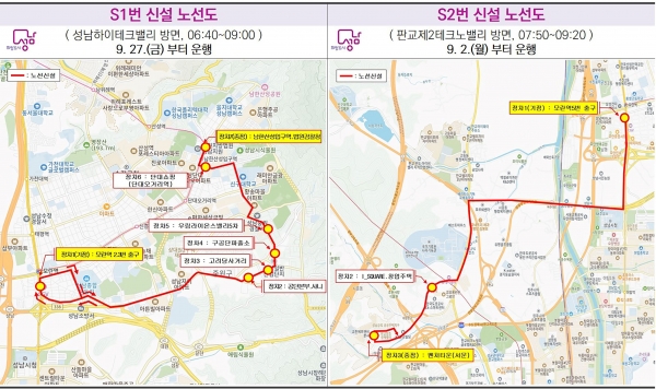 성남시 출근전용 급행 S1 S2 신설 노선도