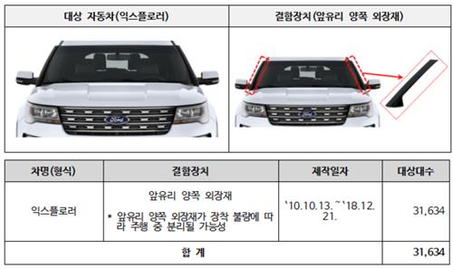 포드 익스플로러 결함 시정조치 안내 [사진=국토부]