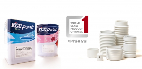 세계일류상품으로 선정된 KCC 세라믹 소재와 선박도료 사진.[KCC]