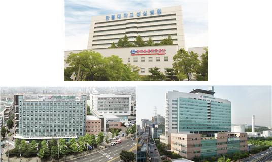 (윗줄) 한림대학교성심병원, (아랫줄 왼쪽부터) 한림대학교강남성심병원, 한림대학교동탄성심병원