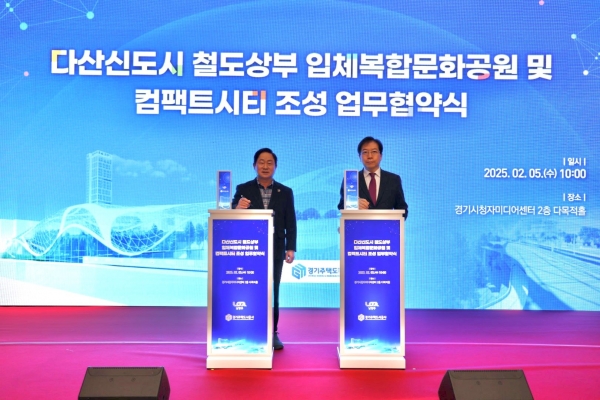 협약식 모습(좌측부터 주광덕 남양주 시장, GH 김세용 사장)