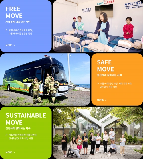 새롭게 오픈한 '현대차그룹 CSR 디지털 매거진' 메인 화면 속 나열된 CSR 3대 중점 영역