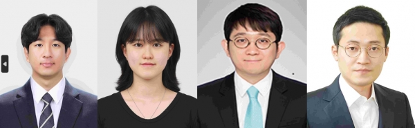 (왼쪽부터)인하대 신소재공학과 석사과정 허지훈, 유보림 학생과 이문상 교수, 함명관 교수.