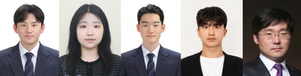 한국ITS학회 2025 춘계학술대회 학부 논문 경진대회에서 대상을 수상한 (왼쪽부터) 인하대학교 김용준, 정수인, 정영훈, 정진우 학생과 지도교수인 원종훈 전기전자공학부 교수.